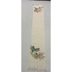 Oblong Opera Length Scarf Hand Painted Flower